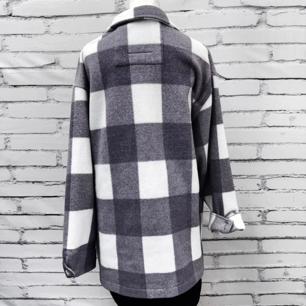 NY‎ 10018 Plaid Fleece Womens M Lavender Purple Buffalo Check Button Jacket